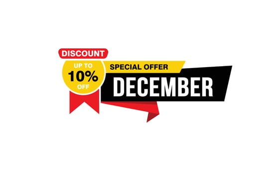 10 Percent december discount offer, clearance, promotion banner layout with sticker style. vector