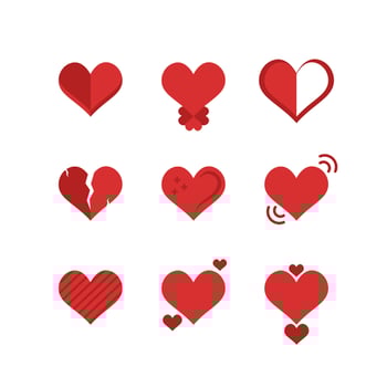 red hearts shape icon set  on white background for valentine's day vector