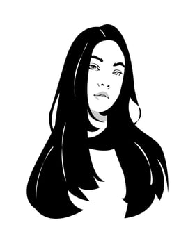 portrait of beautiful woman with long hair. silhouette vector graphic. isolated white background.