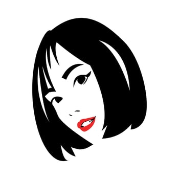 portrait of beautiful woman with short hair. red lips. smile. silhouette vector. isolated white background. vector