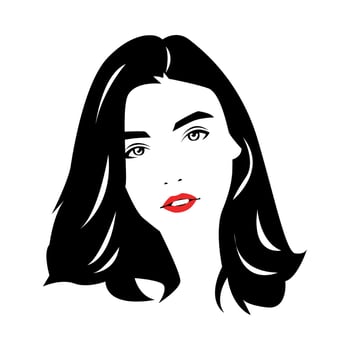 portrait of a beautiful woman with long hair. red lips. looking front. vector graphic. isolated white background.