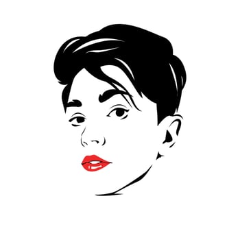 portrait of beautiful woman with short hair. red lips. silhouette vector. isolated white background. vector