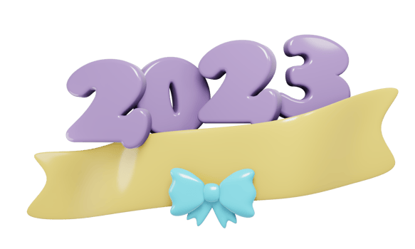 3D Render New Year big ribbon and bow with 2023 number. 3D Render illustration. png