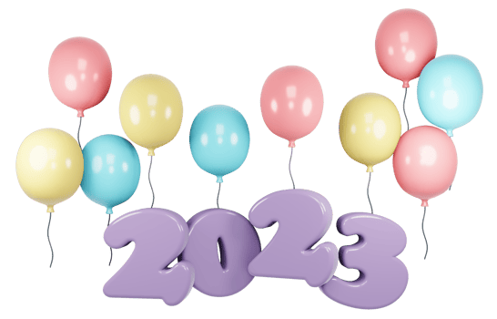 3D Render New Year 2023 number with balloon. 3D Render illustration. png