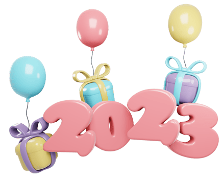 3D Render New Year 2023 number with balloon and gift. 3D Render illustration. png