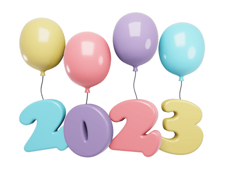 3D Render New Year 2023 number with balloon. 3D Render illustration. png