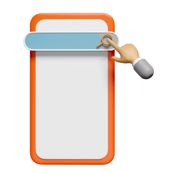 3d search bar blank with mobile phone, smartphone icons, cartoon finger, hand businessman isolated. minimal web search engine, web browsing concept, 3d render illustration png
