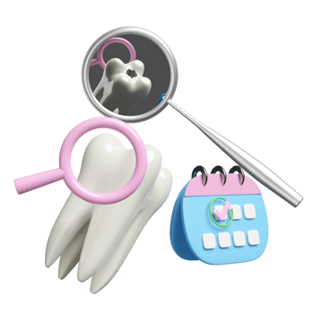 3d calendar with dental molar teeth model, checkmark icon, marked date, dentist mirror isolated. health of white teeth, dental examination of the dentist, 3d render illustration png