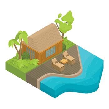 Tropical island house icon, isometric style vector