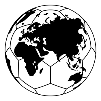 World Map on the Foot Ball Silhouette for Icon, Symbol, Pictogram, Sport News, Art Illustration, Apps, Website or Graphic Design Element. Format PNG