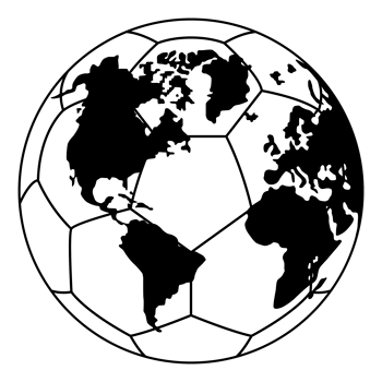 World Map on the Foot Ball Silhouette for Icon, Symbol, Pictogram, Sport News, Art Illustration, Apps, Website or Graphic Design Element. Format PNG