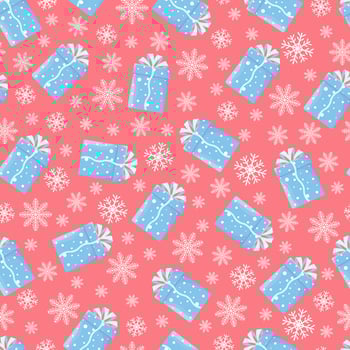 Christmas seamless pattern of a gift box with a bow on a red background with snowflakes vector