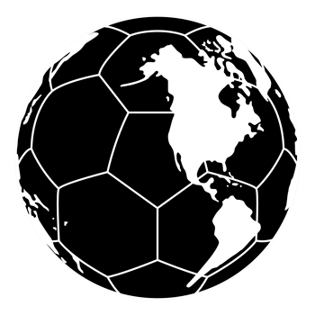 World Map on the Foot Ball Silhouette for Icon, Symbol, Pictogram, Sport News, Art Illustration, Apps, Website or Graphic Design Element. Format PNG
