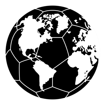 World Map on the Foot Ball Silhouette for Icon, Symbol, Pictogram, Sport News, Art Illustration, Apps, Website or Graphic Design Element. Format PNG