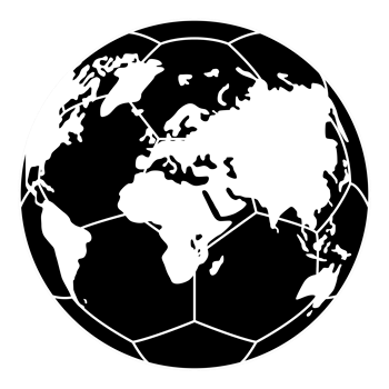 World Map on the Foot Ball Silhouette for Icon, Symbol, Pictogram, Sport News, Art Illustration, Apps, Website or Graphic Design Element. Format PNG