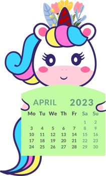 Unicorn with calendar month april. png
