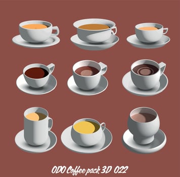Coffee types vector set - 6 popular coffee types illustrated and rendered 3d.