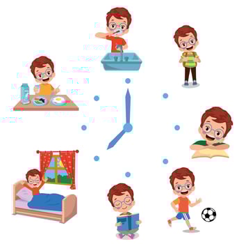 Cartoon kid daily routine activities set vector