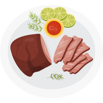 Grilled meat in plate cut into pieces png