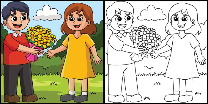 Valentines Day Loving Couple Coloring Illustration vector