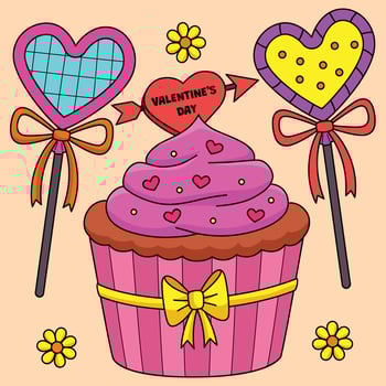 Valentines Day Cupcake and Candies Colored Cartoon vector