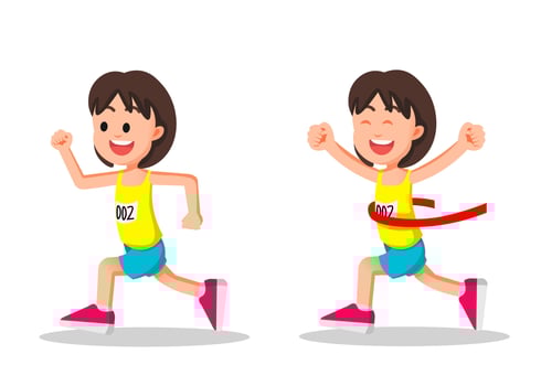 little girl reached the finish line and won the marathon competition vector