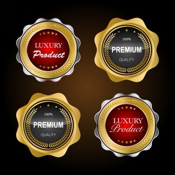 Golden badges and labels with golden ribbon vector collection .vector illustration