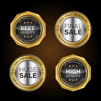 Golden badges and labels with golden ribbon vector collection .vector illustration