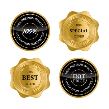 Golden badges and labels with golden ribbon vector collection .vector illustration