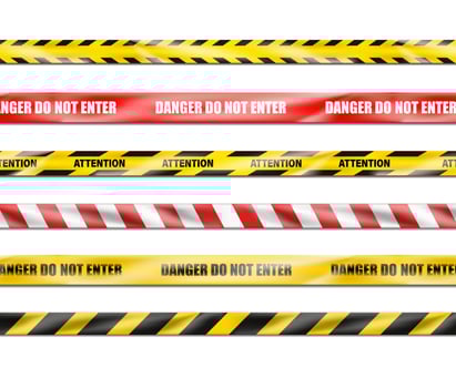 3d realistic icon. Collection of signal ribbons of danger do not enter. Warning signs. vector