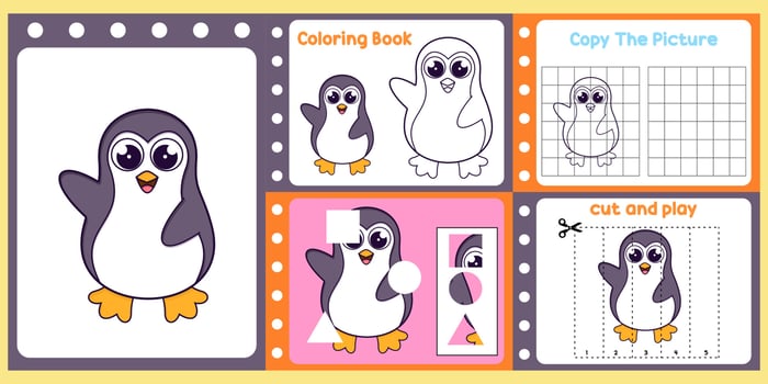 worksheets pack for kids with Penguin. fun learning for children vector