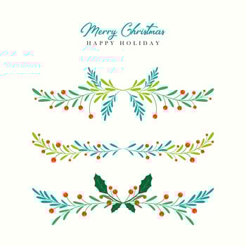 Christmas border set with leaves and holly berries vector