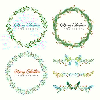 Christmas wreath and Christmas border set with fir branches, leaves and holly berries for greeting card and poster vector
