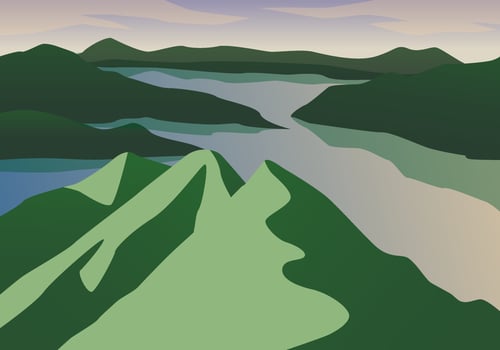 Nature landscape with lake and green hills landscape illustration vector