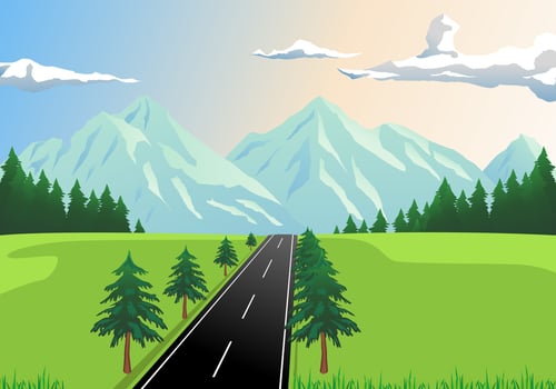 Vector illustration of street and mountain landscape