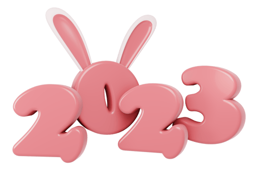 3D Render New Year 2023 number with cute rabbit zodiac cartoon style. 3D Render illustration. png
