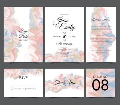 Elegant marble wedding invitation set vector