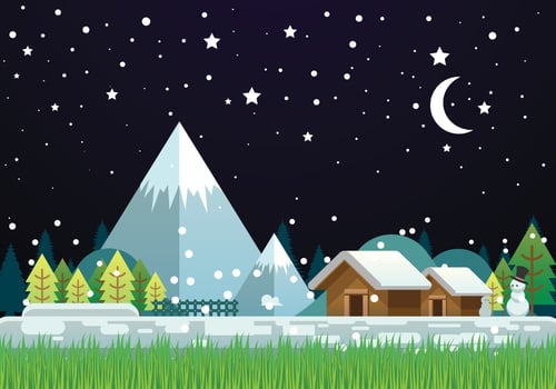 Night mountain winter landscape. Vector illustration