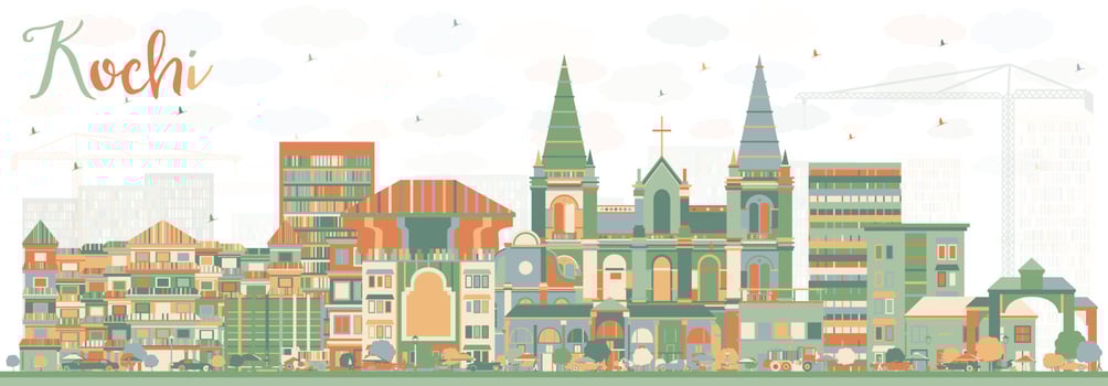Abstract Kochi Skyline with Color Buildings. vector