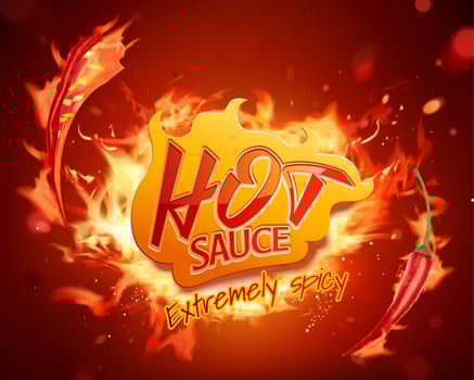 Hot sauce with burning fire in 3d illustration vector