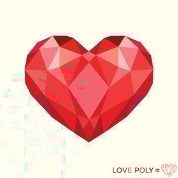 geometric abstract polygonal heart and love word isolated on dark cover for use in design for valentines day or wedding greeting card vector