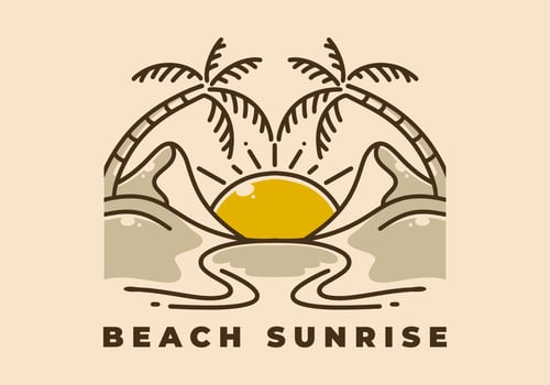 Vintage art illustration of beach sunrise vector