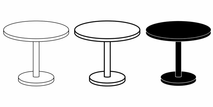 outline silhouette circle table icon set isolated on white background vector