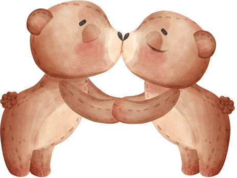 cute two teddy bears Valentine character cartoon watercolour png