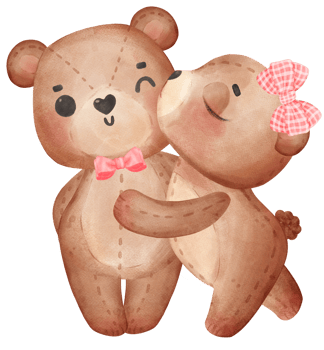 cute two teddy bears Valentine character cartoon watercolour png