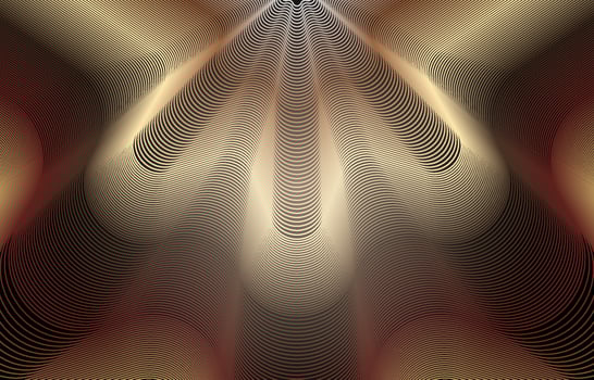 Abstract neon wavy line golden copper color background. Heat wave radiation, glowing shells, laser beam, fireworks. Design for wallpaper, backdrop, pattern, texture, background, textile. Vector print.