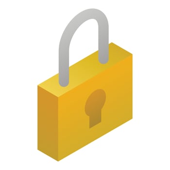 Gold padlock icon, isometric style vector