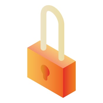 Orange padlock icon, isometric style vector