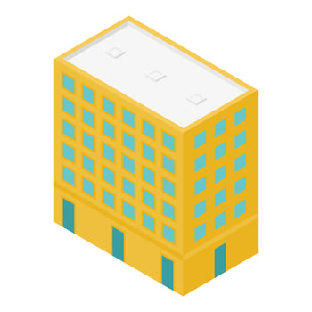 Yellow city building icon, isometric style vector