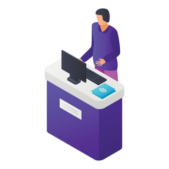 Purple company stand icon, isometric style vector